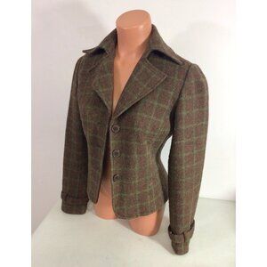 Vintage Plaid Wool Coat Y2K Equestrian Jacket Womens Small